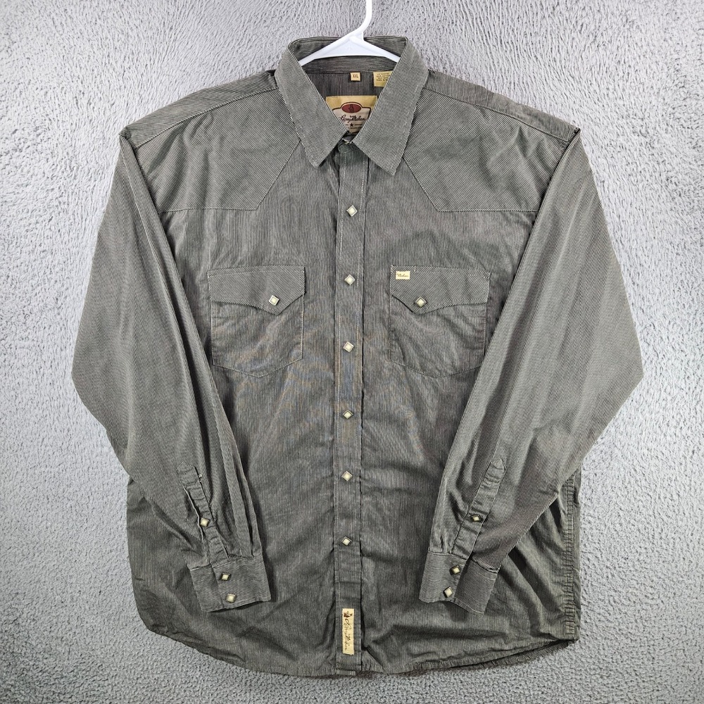 Larry Mahan Cowboy Collection Mens XXL Western Pearl Snap Pinstripe Shirt Brown